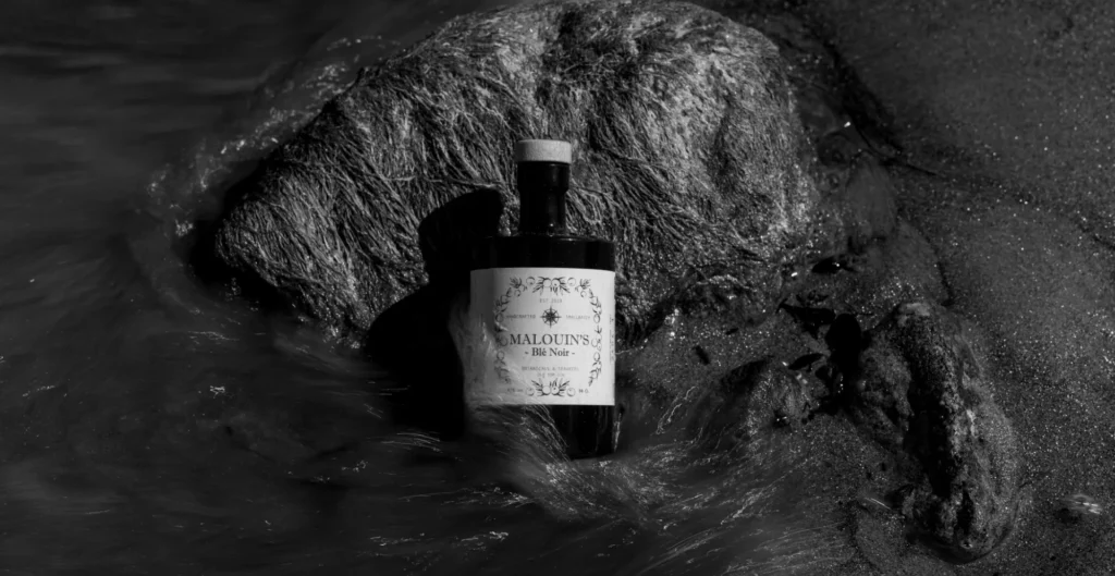 Un échantillon de Blé noir de la marque Malouin's prés d'un rocher